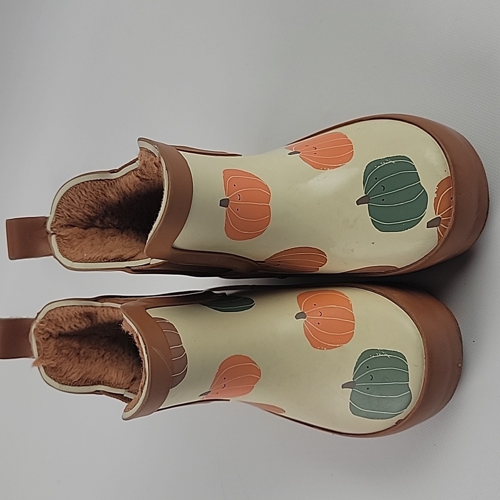NEXT Kids Pumpkin Print Rain Water Boots - Brown and Cream Size 5 - Picture 3 of 5